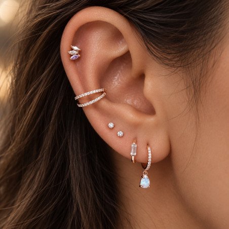 Piercing  Conch Argolinha Clicker Dupla Cravejada - PVD Rosé 100% em Titânio - 6ORE951
