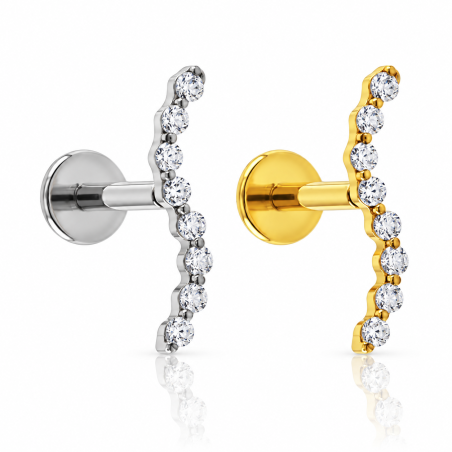 Piercing Labret Cluster Curvature em Titânio - Linha Luxo - 8 Zircônias - 6ORE954