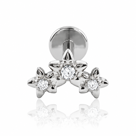 Piercing de Orelha - Labret Mini Trio de Estrelas com Zircônias em Titânio - 6ORE955