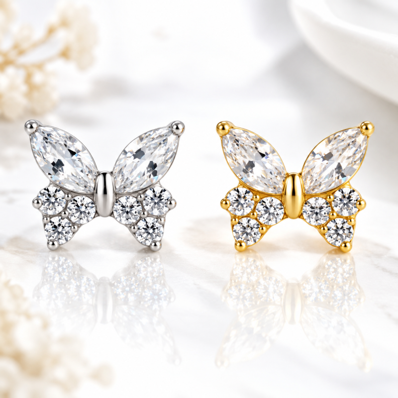 Piercing Labret Borboleta Trillion Luxuosa em Titânio - 6ORE964