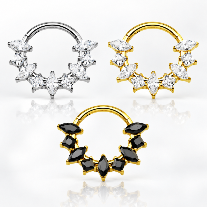 Piercing para Daith ou Septo - Argola Clicker Magestic com Zircônias - Titânio - 6ORE966