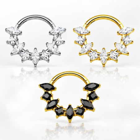 Piercing para Daith ou Septo - Argola Clicker Magestic com Zircônias - Titânio - 6ORE966