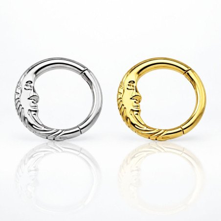 Piercing para Daith ou Septo - Argolinha Clicker com Face da Lua - Titânio - 6ORE970