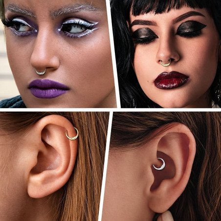 Piercing para Daith ou Septo - Argolinha Clicker com Face da Lua - Titânio - 6ORE970