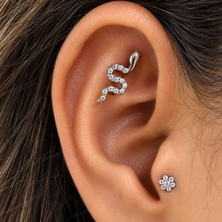 Piercing  Labret Serpente Cravejada com Zircônias em Titânio - 6ORE982