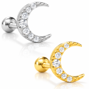 Piercing de Orelha em Aço Cirúrgico - Lua -  Prateado ou Banhado a Ouro - 6ORE986