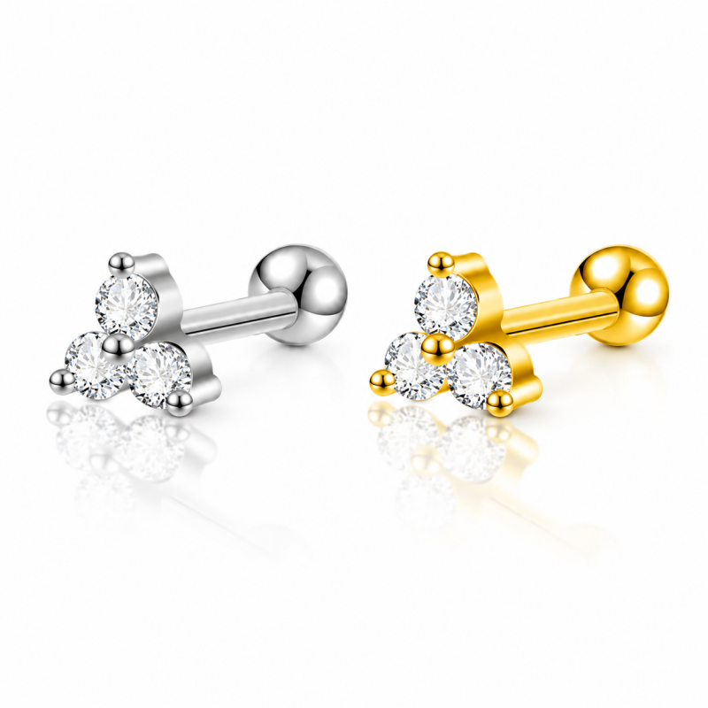 Piercing de Orelha em Aço Cirúrgico - Trillion -  Prateado ou Banhado a Ouro - 6ORE987