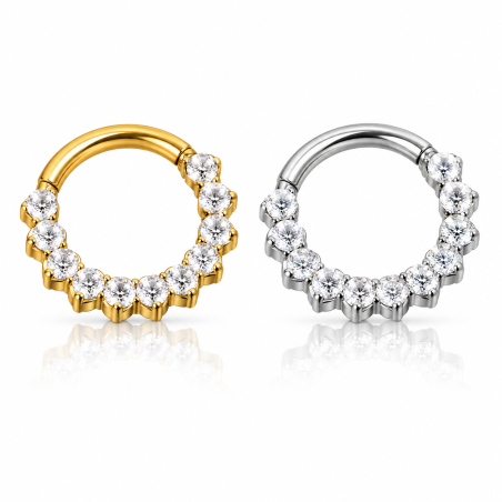 Piercing  Daith ou Septo Argolinha Clicker Com Zircônias - 100% em Titânio - 6ORE988