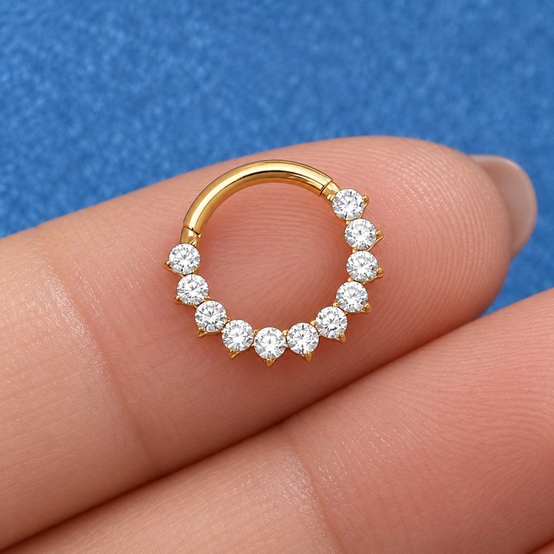 Piercing  Daith ou Septo Argolinha Clicker Com Zircônias - 100% em Titânio - 6ORE988