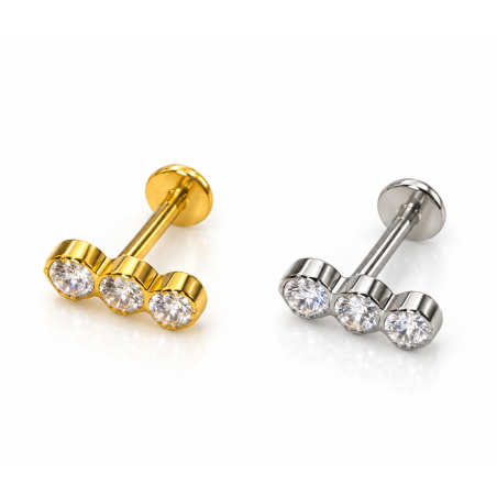 Piercing Labret Cluster 3 Zircônias em Aço Cirúrgico - 6ORE996