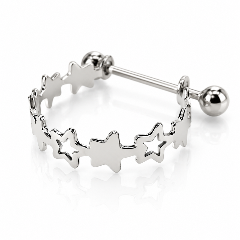Piercing de Orelha para o Conch - Meia Argolinha com Estrelas - 6ORE998