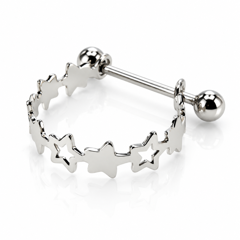 Piercing de Orelha para o Conch - Meia Argolinha com Estrelas - 6ORE998