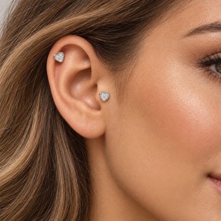 Piercing para Orelha - Coração cravejado com Cristais - Aço Cirúrgico - 6ORE999