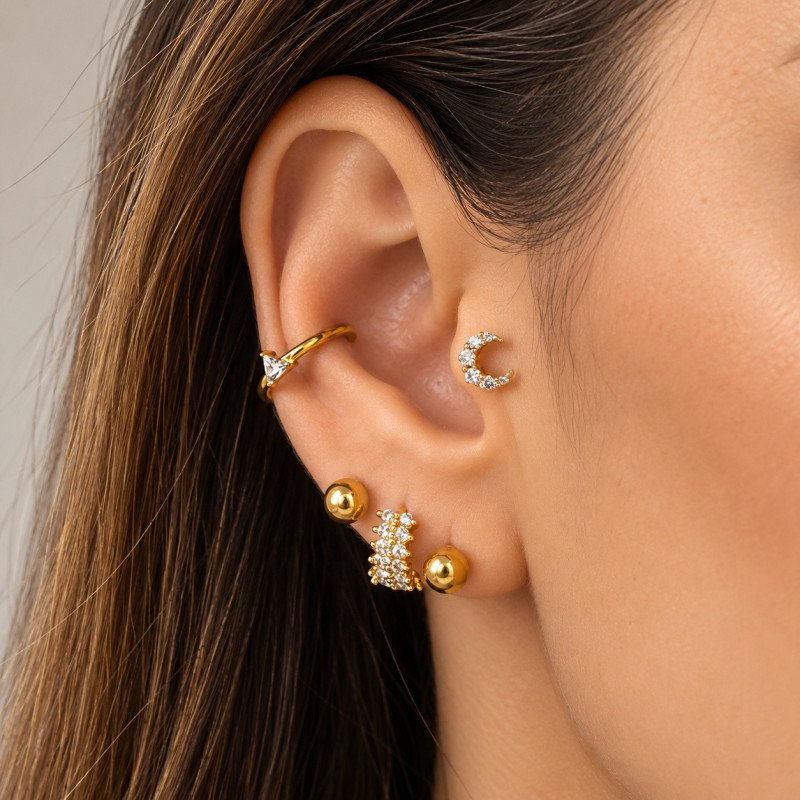 Piercing de Orelha - Luz com Zircônias - Dourado - 6ORE1009