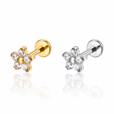 Piercing de Orelha - Labret Mini Flor Delicada com 5 Pétalas - Rosca Interna - 6ORE1020