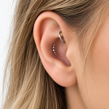 Mini Piercing de Orelha - Arco com Bolinhas - Aço Cirúrgico - 6ORE1021