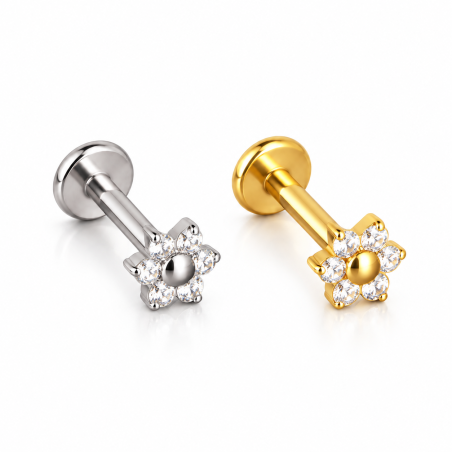 Piercing de Orelha - Labret Flor Delicada com 6 Pétalas - Rosca Interna - 6ORE1022