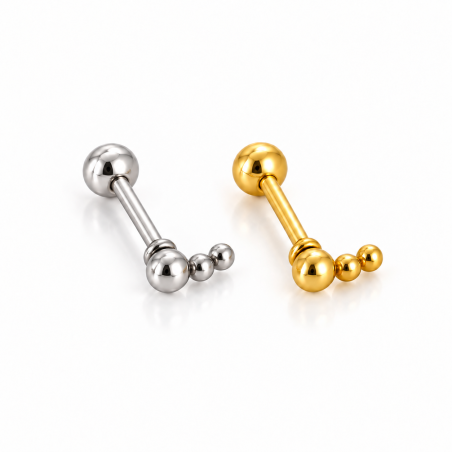 Mini Piercing de Orelha - 3 Bolinhas Decrescentes - Aço Cirúrgico - 6ORE1024