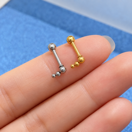 Mini Piercing de Orelha - 3 Bolinhas Decrescentes - Aço Cirúrgico - 6ORE1024