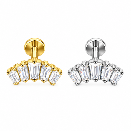 Piercing de Orelha - Labret Cluster Aço Cirúrgico com 6 Zircônias Baguetes - Rosca Interna - 6ORE1027