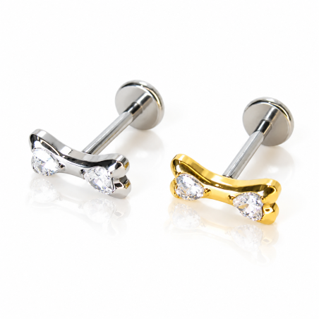Piercing para Orelha Labret  - Mini Osso Cravejado - Titânio - 6ORE1032