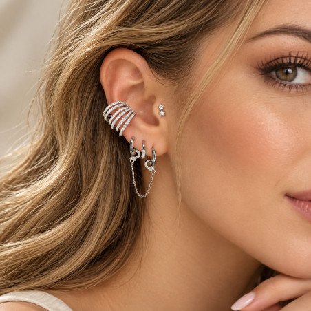 Piercing de Orelha - Labret Duas Estrelas com Zircônias - Rosca Interna - 6ORE1035