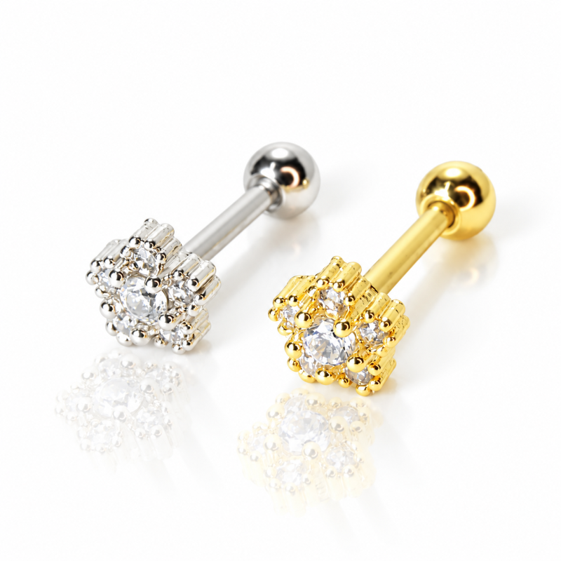 Piercing de Orelha - Flor com Zircônias - 6ORE1036
