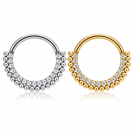 Piercing  Daith ou Septo Argolinha Clicker Com Zircônias e Bolinhas - 100% em Titânio - 6ORE1041