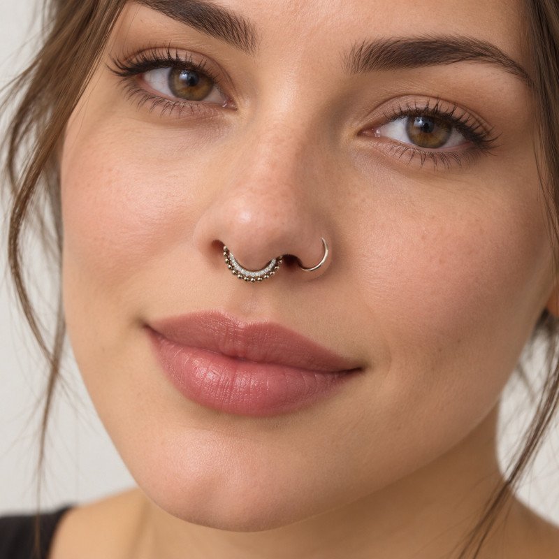 Piercing  Daith ou Septo Argolinha Clicker Com Zircônias e Bolinhas - 100% em Titânio - 6ORE1041