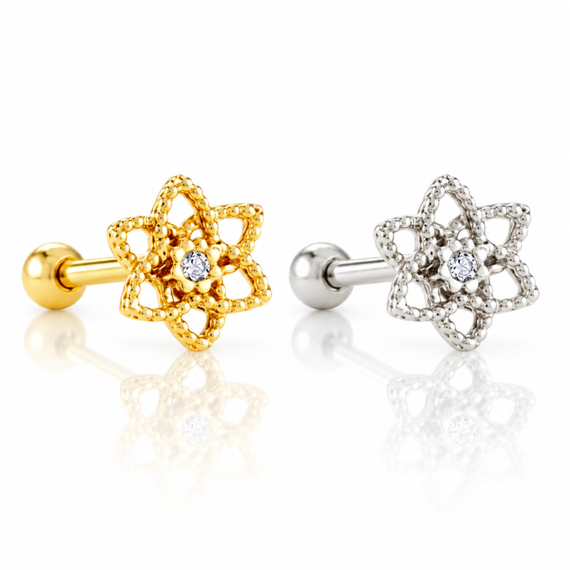 Piercing para Orelha - Flor de Lótus em Prata 925 - 6ORE1052