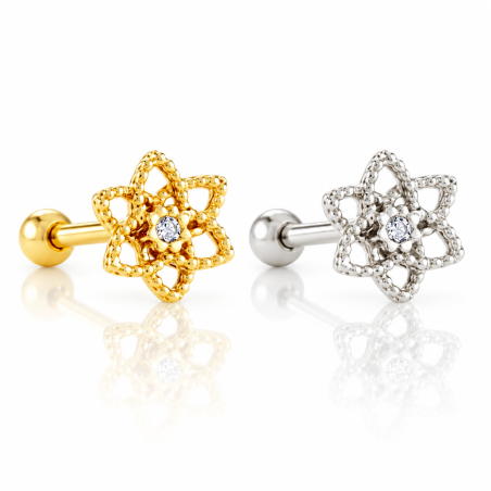 Piercing para Orelha - Flor de Lótus em Prata 925 - 6ORE1052