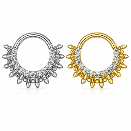 Piercing Daith ou Septo Argolinha Clicker Com Zircônias Navel e Bolinhas - Titânio - 6ORE1054