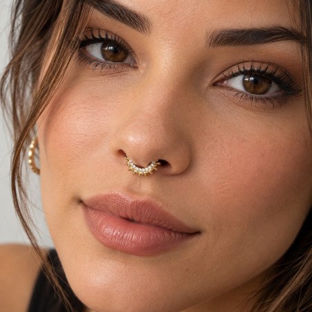Piercing Daith ou Septo Argolinha Clicker Com Zircônias Navel e Bolinhas - Titânio - 6ORE1054