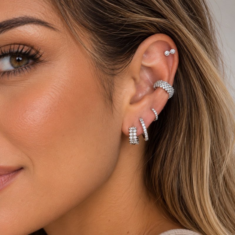 Piercing de Orelha - 2 Cristais - 6ORE1051