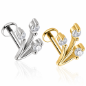 Piercing de Orelha - Labret Flor de Marquise com 3 Gemas - Rosca Interna - 6ORE1057