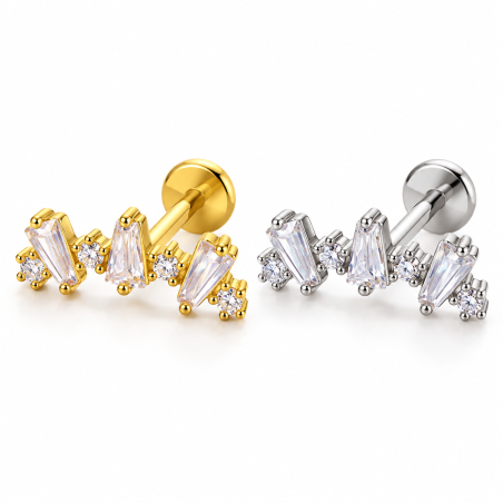 Piercing de Orelha - Labret com Barra Curva de Zircônias - 6ORE1060