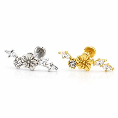 Piercing de Orelha - Cluster Flor Lisa com Zircônias  Navete - 6ORE1061