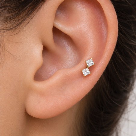 Piercing para Orelha - Labret Gêmeos Square Zircônia - Titânio - 6ORE1065