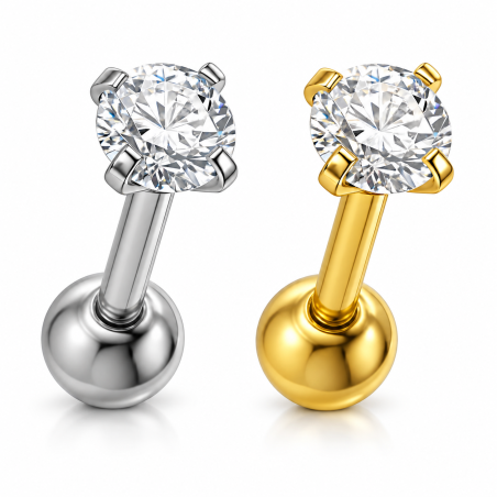 Piercing para Orelha - Ponto de Luz - Pin Push com Zircônia tipo Swarovski - 6ORE1076