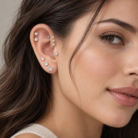 Piercing para Orelha - Ponto de Luz - Pin Push com Zircônia tipo Swarovski - 6ORE1076