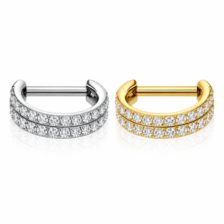 Piercing Hélix Argola D duas Fileiras em Zircônias - 100% em Titânio - 6ORE1077