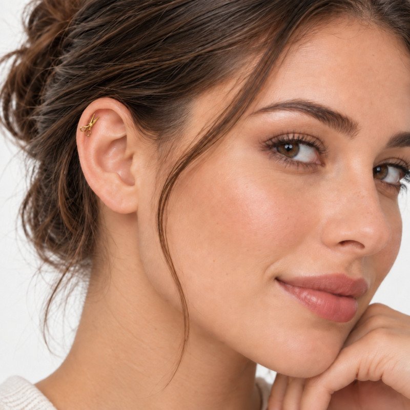 Piercing para Orelha - Labret Tesoura em Titânio com Zircônia - 6ORE1078