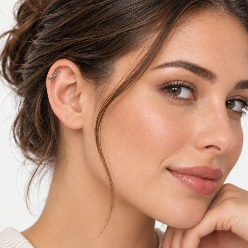 Piercing para Orelha - Labret Tesoura em Titânio com Zircônia - 6ORE1078