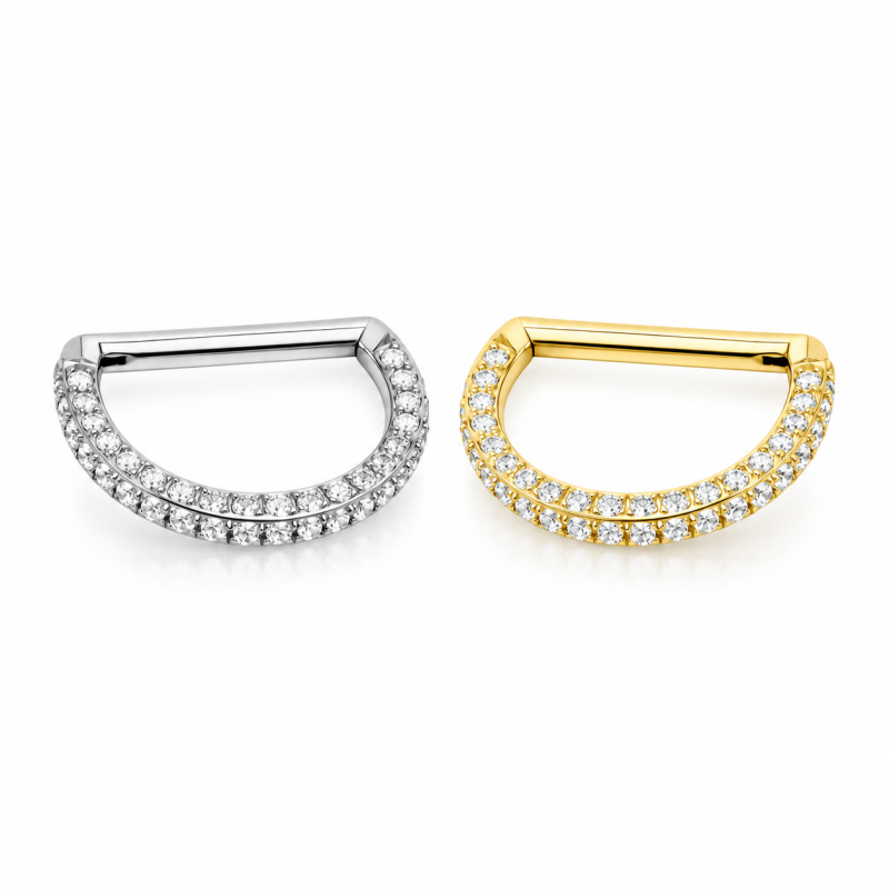 Piercing Hélix Argola D tripla face com Zircônias - 100% em Titânio - 6ORE1080
