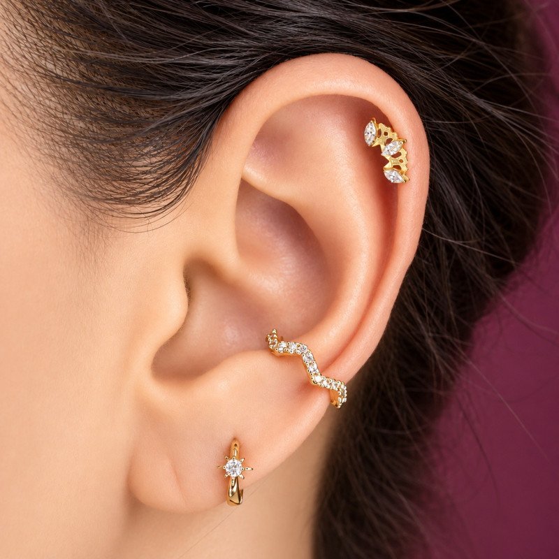 Piercing para Orelha Semi Joia Cravejada – Brilho sem Furo - 6ORE1089