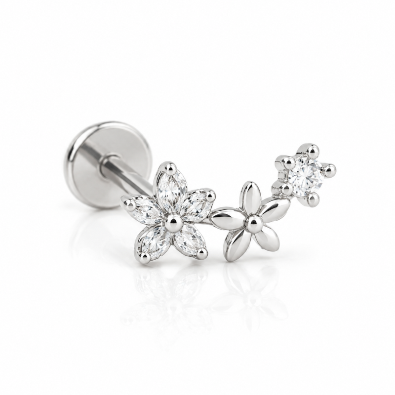 Piercing para Orelha - Cluster Flor em Prata 925 - 6ORE1090