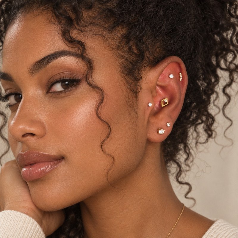Piercing para Orelha - Labret Losango Fashion em Titânio com Zircônia - 6ORE1093