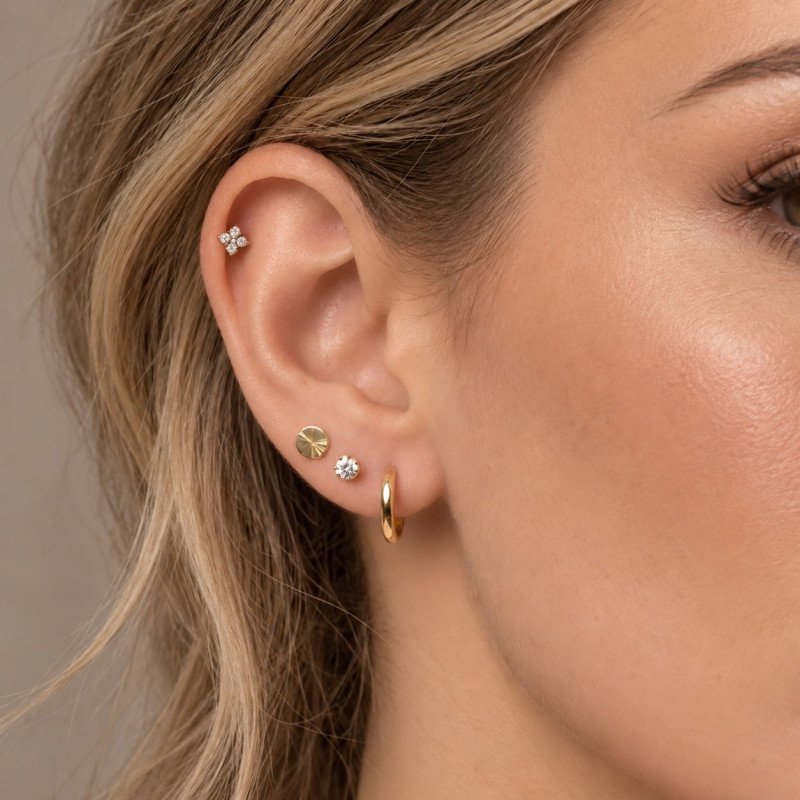 Piercing para Orelha - Labret Trevo da Sorte em Titânio - 6ORE1094