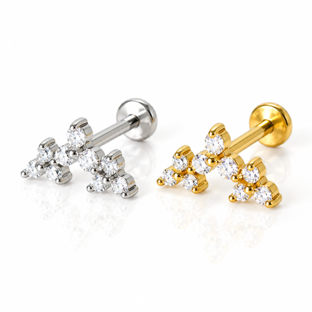 Piercing para Orelha - Labret Cluster Flores Cravejado de Zircônias em Aço Cirúrgico - 6ORE1098