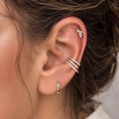 Piercing para Orelha - Labret Cluster Flores Cravejado de Zircônias em Aço Cirúrgico - 6ORE1098